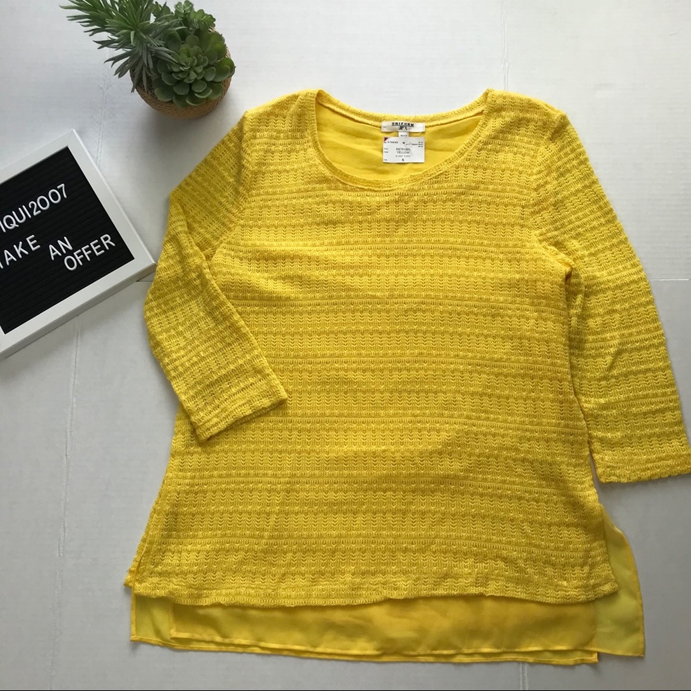 UNIFORM JPR  Top Open Knit 3/4 Sleeves Yellow Sz S